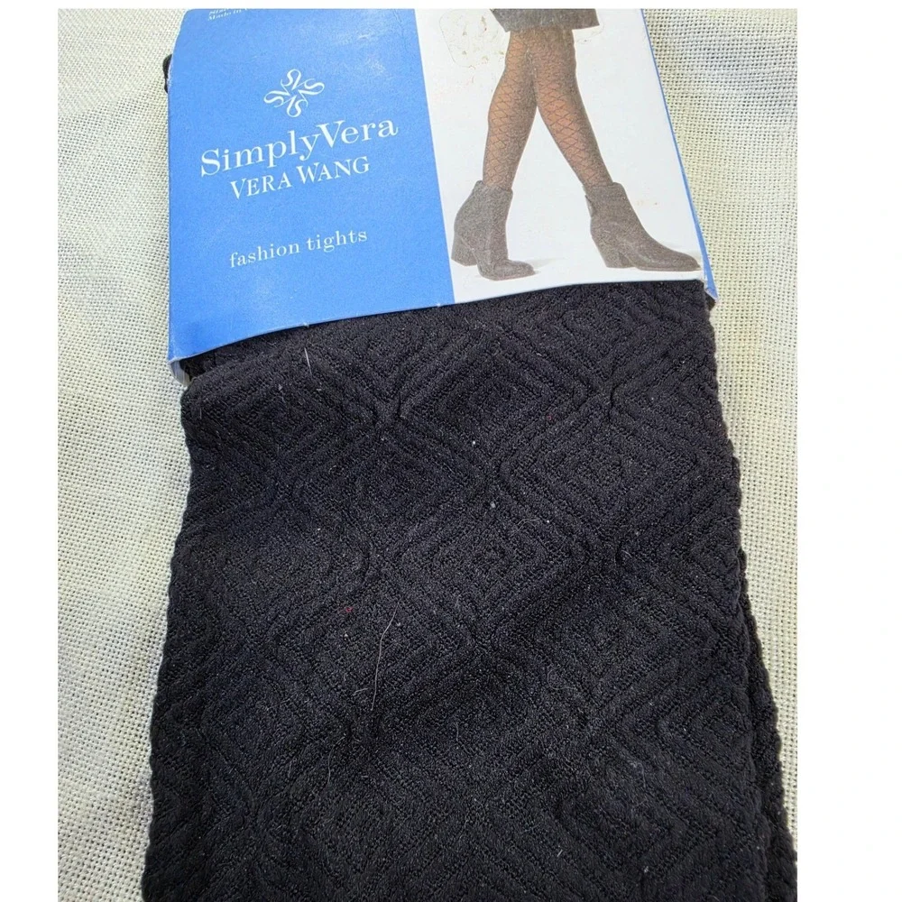 Simply Vera Vera Wang Black Diamond Maze Control Top Fashion Tights Size 3